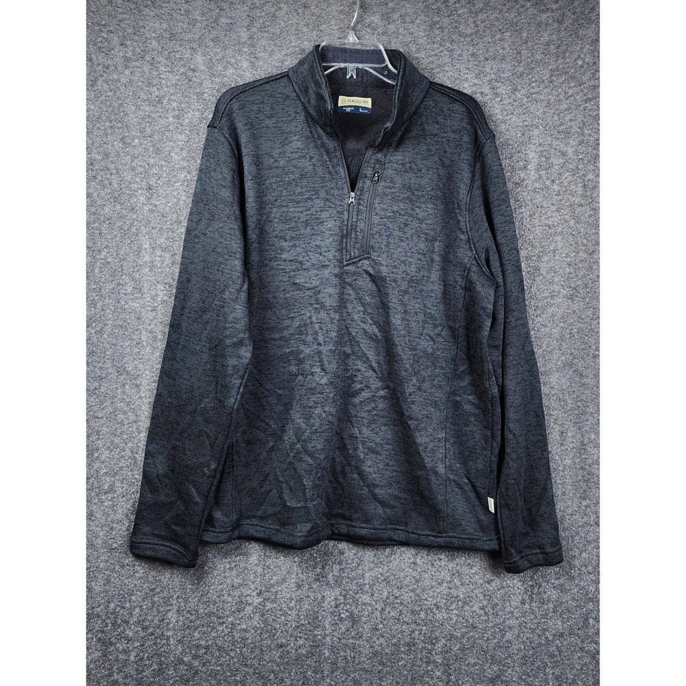 Magellan Outdoors Pullover Mens L Gray Heathered Quarter Zip Fleece Sweater Knit